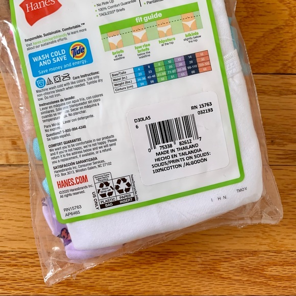 Hanes—Girls' Breathable Cotton Tagless Briefs 6-Pack (SZ 6) NWT - Picture 3 of 6